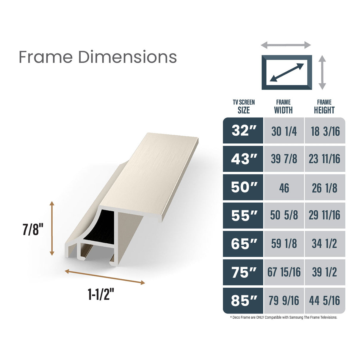 Deco TV Frames 85" Customizable Alloy Scoop Frame for Samsung The Frame TV 2021-2024 (German Silver)