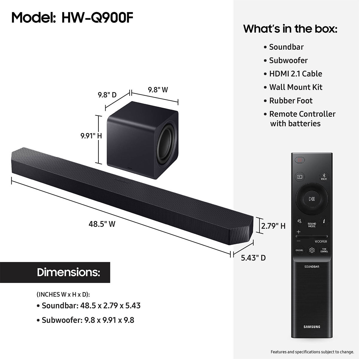 Samsung HW-Q900F/ZA 7.1.2 Channel Soundbar and Wireless Subwoofer