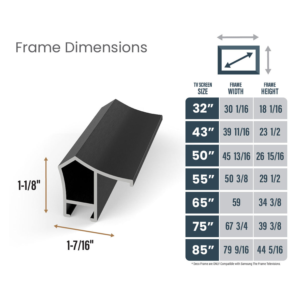 Deco TV Frames 55" Customizable Alloy Prismatic Frame for Samsung The Frame TV 2021-2024 (Anodized Black)