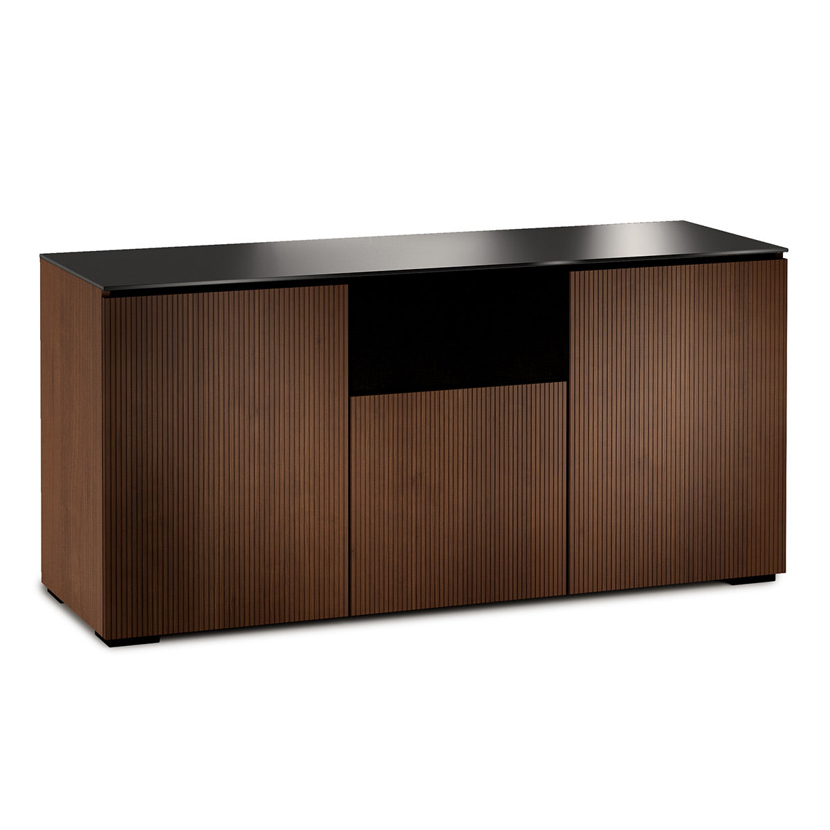 Salamander Chameleon Collection Manhattan 336 Triple Speaker Integrated AV Cabinet (Medium Walnut Doors and Sides, Black Glass Top)