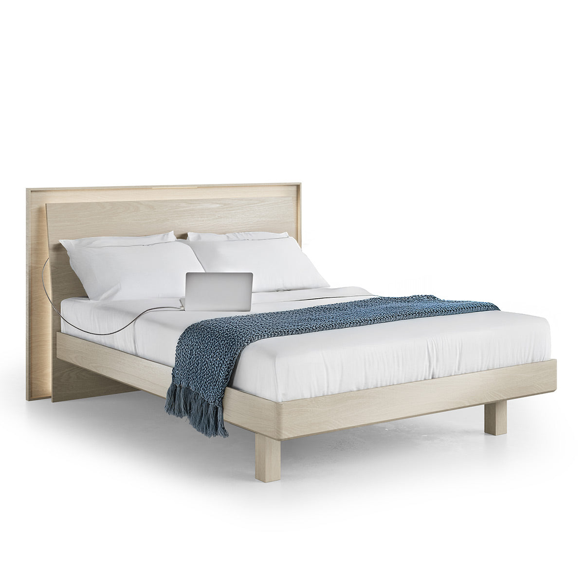 BDI KAVA Bedroom 9617 Queen Bed Frame with Built-In LEDs (Washed Oak)