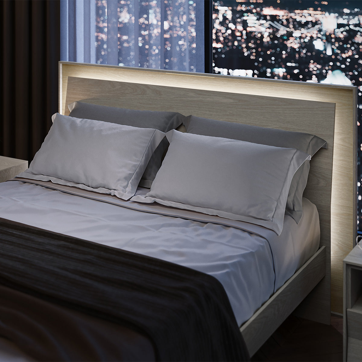 BDI KAVA Bedroom 9617 Queen Bed Frame with Built-In LEDs (Washed Oak)