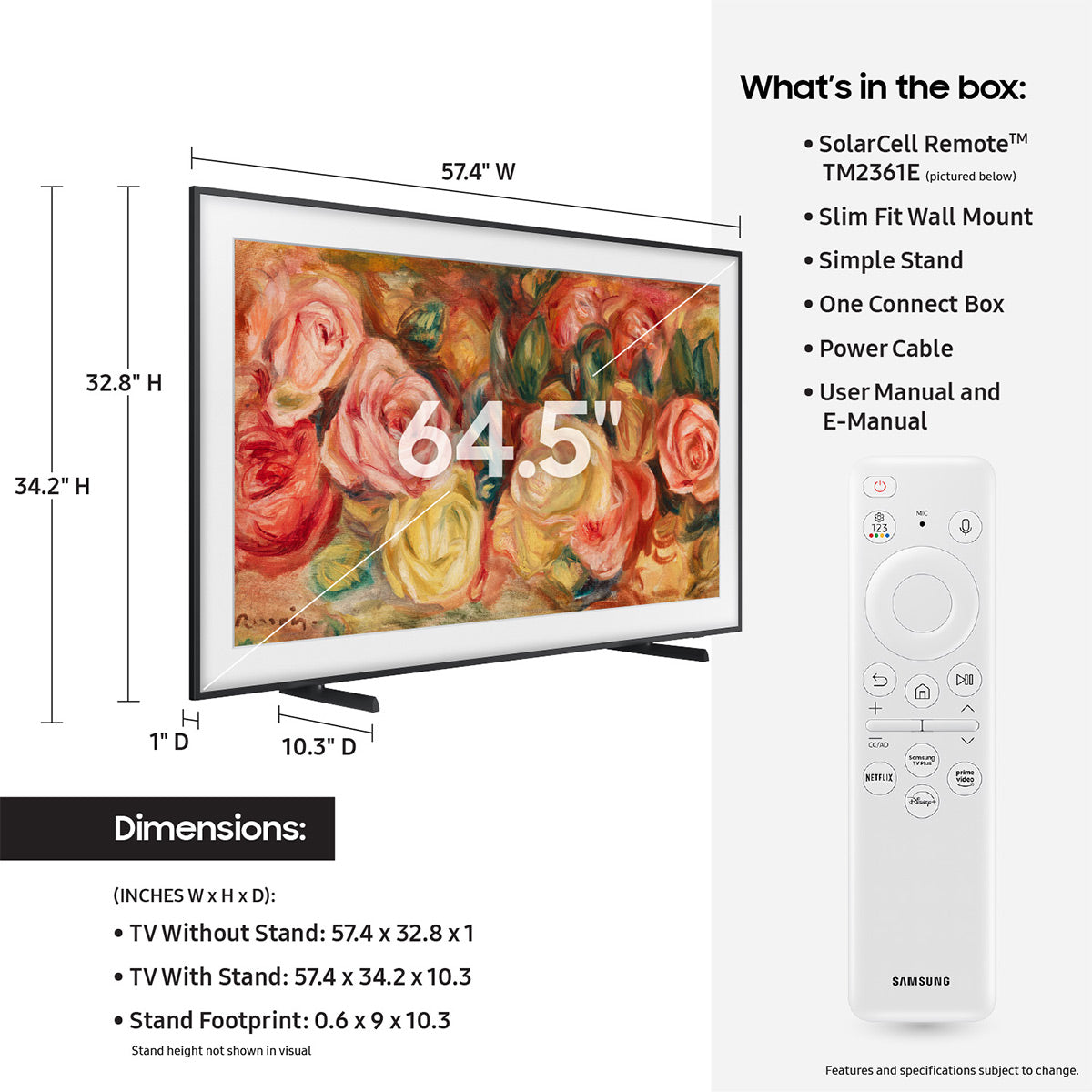 Samsung QN65LS03DA 65" 4K The Frame QLED HDR Smart TV (2024) with HW-S800D 3.1.2-Channel Soundbar and Wireless Subwoofer