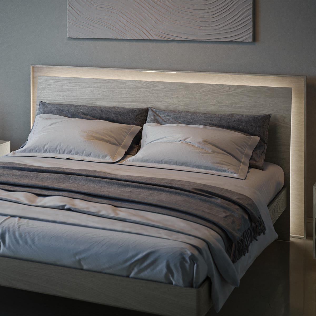 BDI KAVA Bedroom 9617 Queen Bed Frame with Built-In LEDs (Washed Oak)