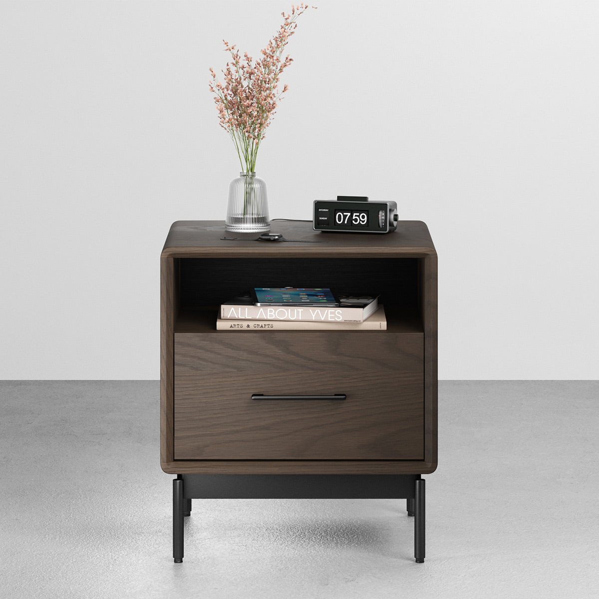 BDI LINQ 9181 22&rdquo; Nightstand with Top Slide and Integrated Power Station (Toasted Oak)