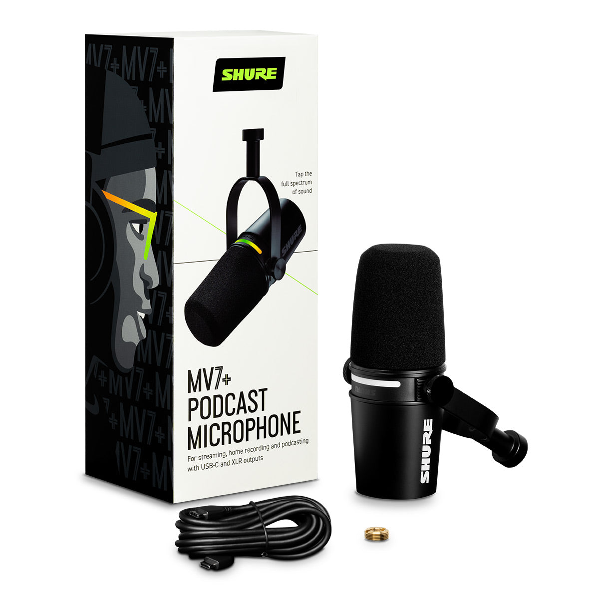Shure MV7+ Hybrid Output USB-C & XLR Podcast Microphone (Black)