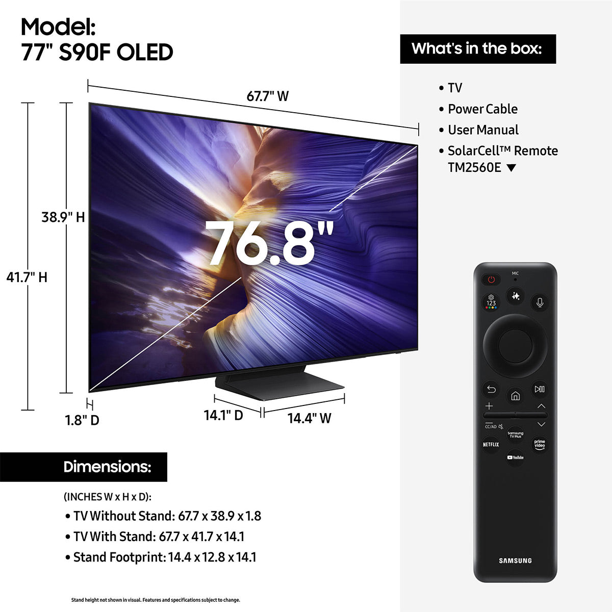 Samsung S90F 77 Inch 4K OLED Smart TV with AudioQuest SKY 3m HDMI Cable