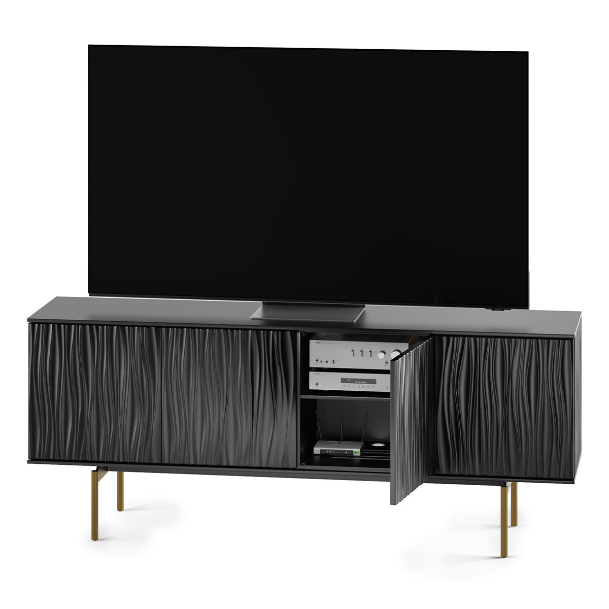 BDI Tanami 7109 4-Door Storage Credenza (Satin Black with Brass Base)