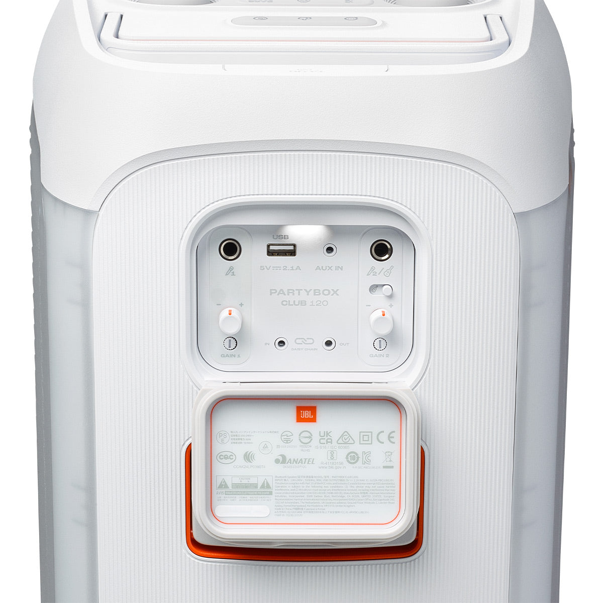 JBL PartyBox Club 120 Portable Party Speaker with Wireless Two Microphone System (White)