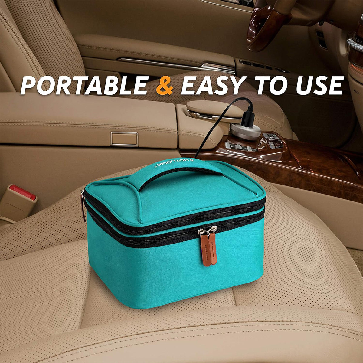 HOTLOGIC 12V Mini XP Portable 8.75" x 6.75" Food Warmer and Expandable Carrying Bag for Vehicle (Teal)