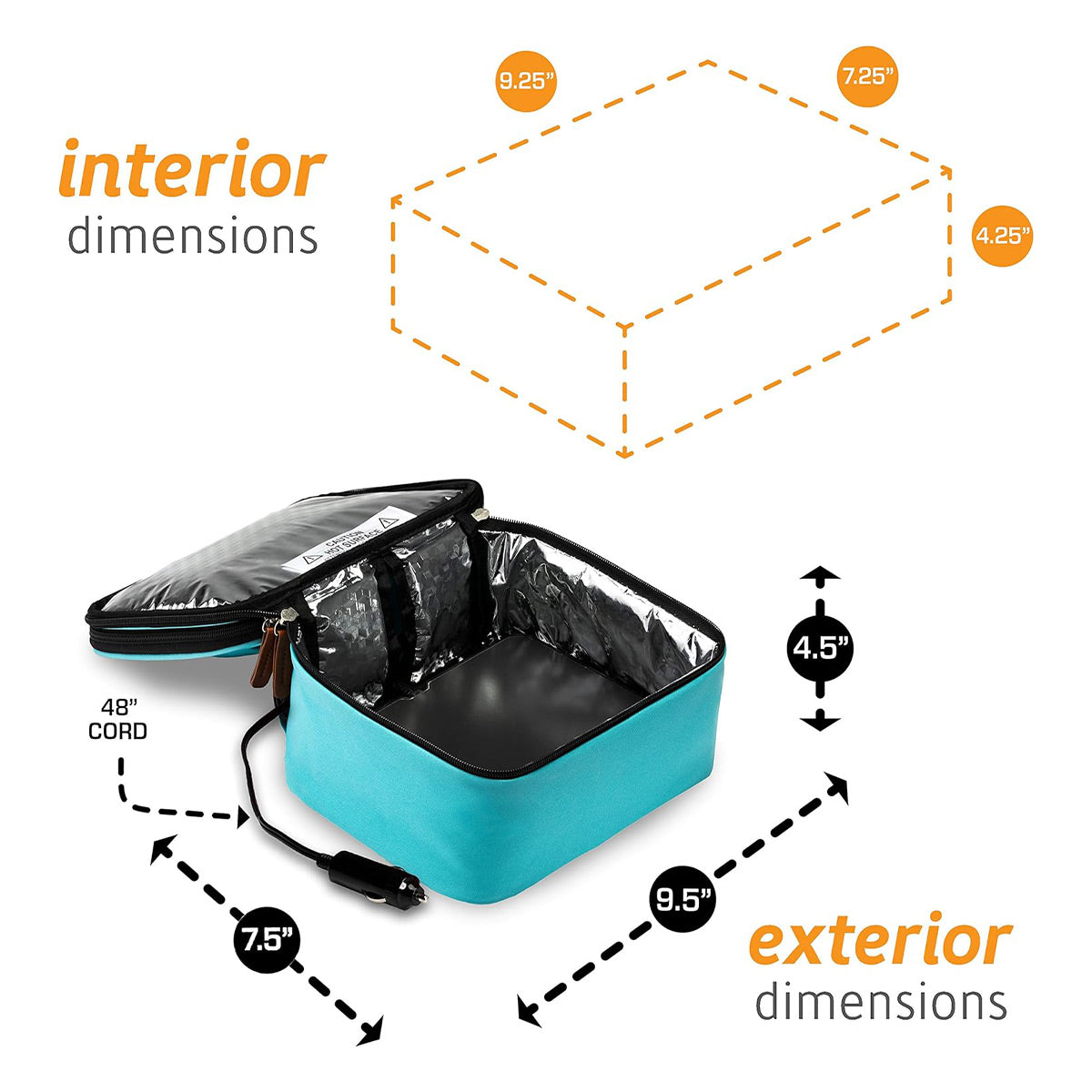 HOTLOGIC 12V Mini XP Portable 8.75" x 6.75" Food Warmer and Expandable Carrying Bag for Vehicle (Teal)