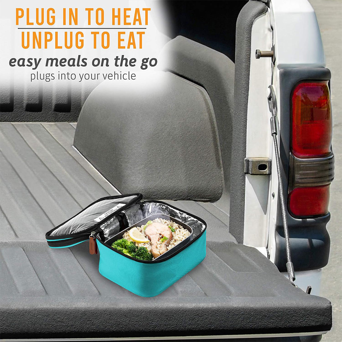 HOTLOGIC 12V Mini XP Portable 8.75" x 6.75" Food Warmer and Expandable Carrying Bag for Vehicle (Teal)
