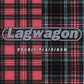 Split plaid album cover with red and green tartan patterns and bold grey logo