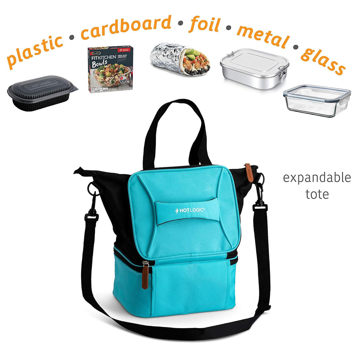HOTLOGIC 12V Mini XP Portable 8.75" x 6.75" Food Warmer and Expandable Carrying Bag for Vehicle (Teal)