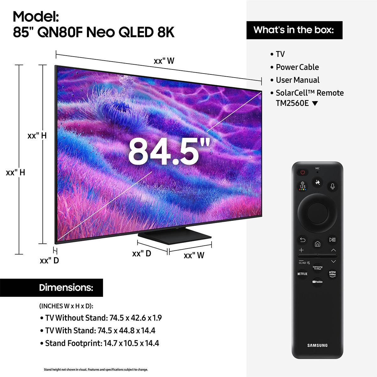 Samsung QN80F 85 Inch 4K Neo QLED Mini LED TV with AudioQuest SKY 3m HDMI Cable