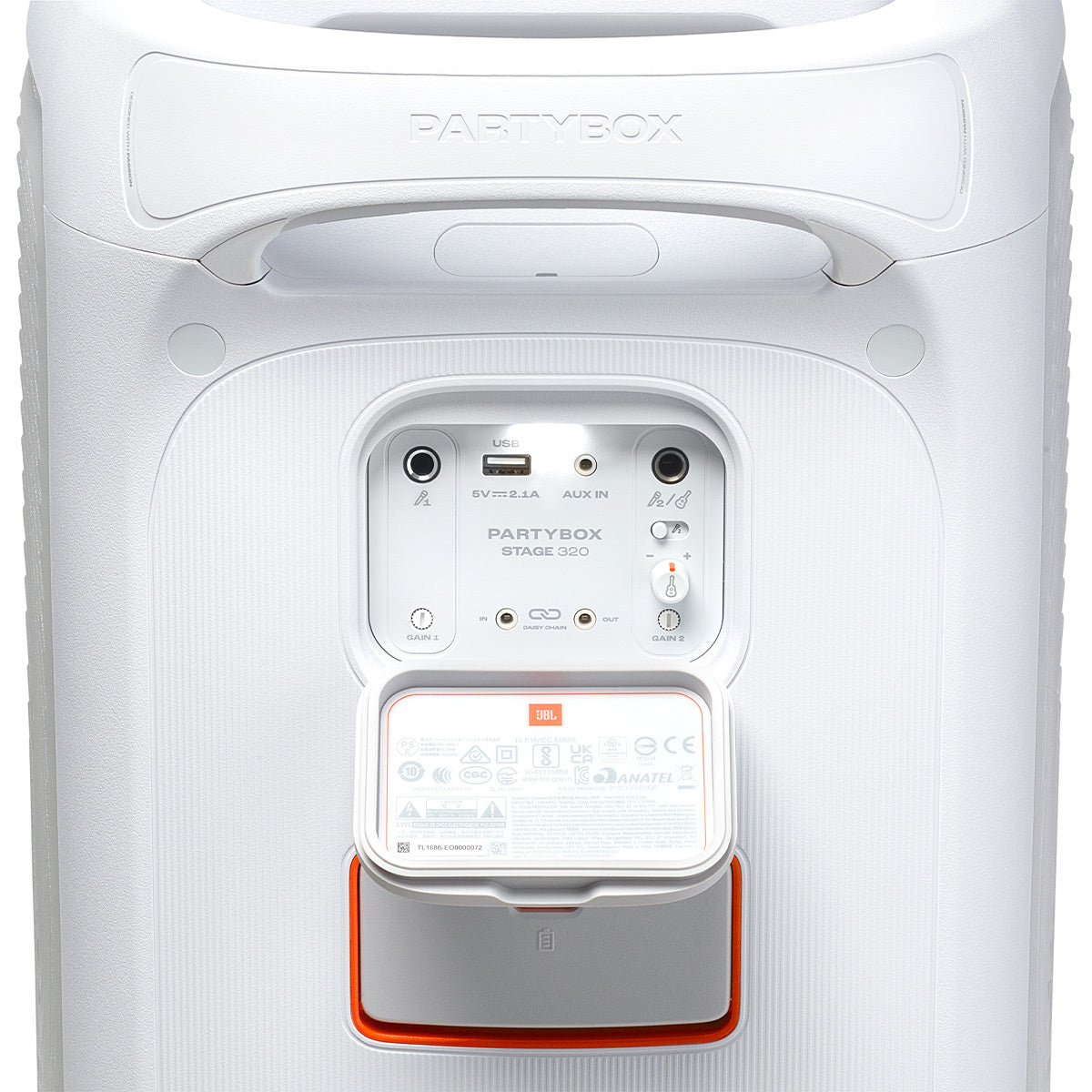 JBL PartyBox Stage 320 Portable Party Speaker with Wireless Two Microphone System (White)