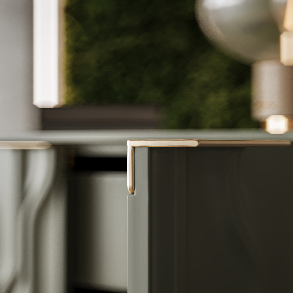 BDI Mesa 7639 4-Door Credenza (Moss with Brass Base)