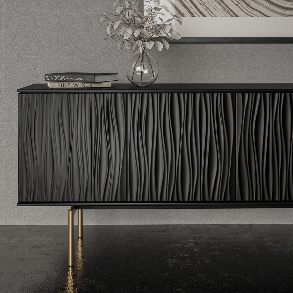 BDI Tanami 7109 4-Door Storage Credenza (Satin Black with Brass Base)
