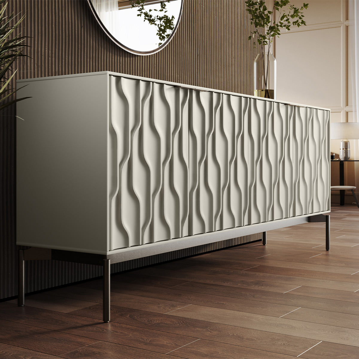BDI Mesa 7639 4-Door Credenza (Stone with Carbon Base)