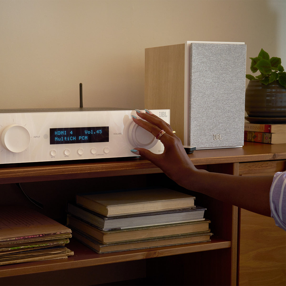 JBL Stage 5.1 Home Theater System with 12 in Sub and 100 Watts/Channel Receiver (White)