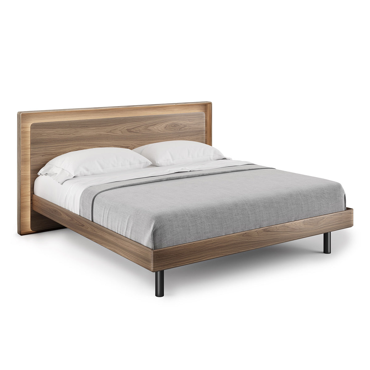 BDI Up-LINQ 9119 King Size Bed with Dual-Level Headboard, Dimmable Accent Lighting, and Integrated Power Stations (Natural Walnut)