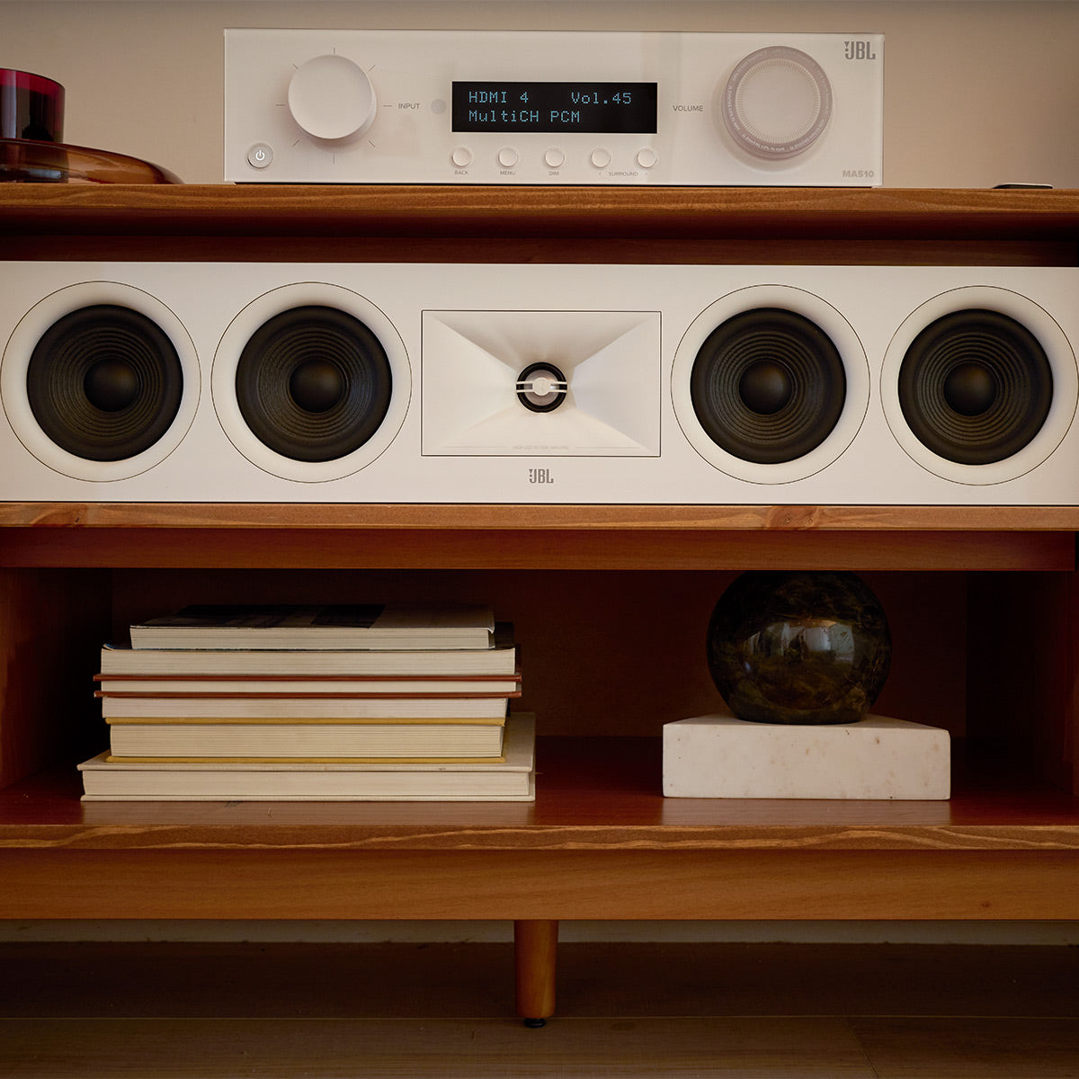 JBL Stage 5.1 Home Theater System with 10 in Sub and 75 Watts/Channel Receiver (White)