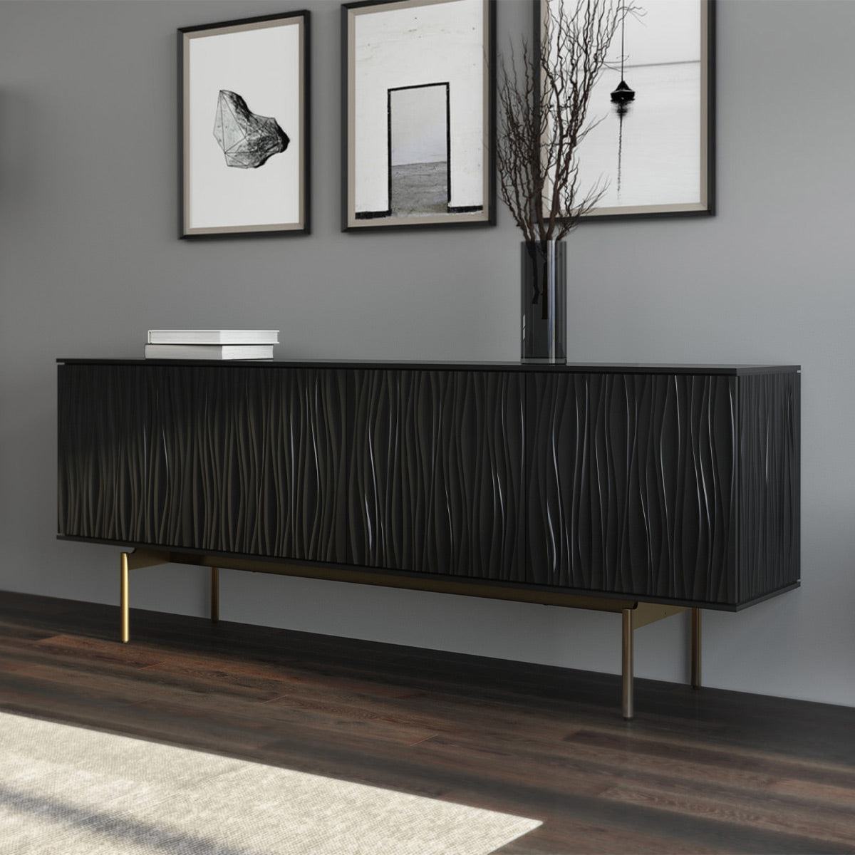 BDI Tanami 7109 4-Door Storage Credenza (Satin Black with Brass Base)