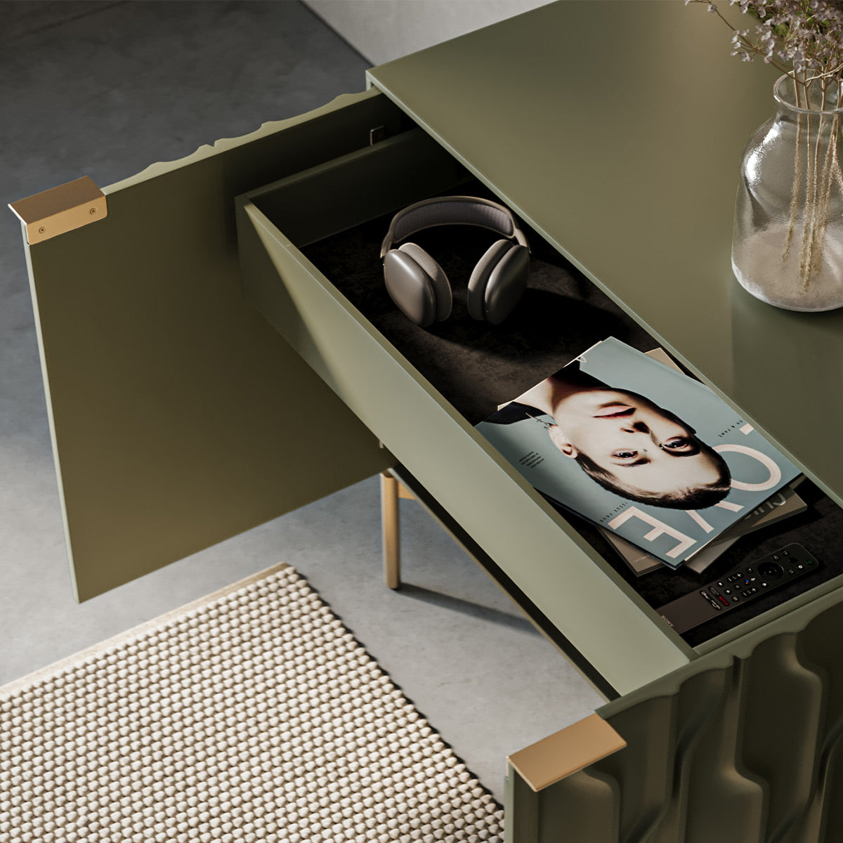 BDI Mesa 7639 4-Door Credenza (Moss with Brass Base)