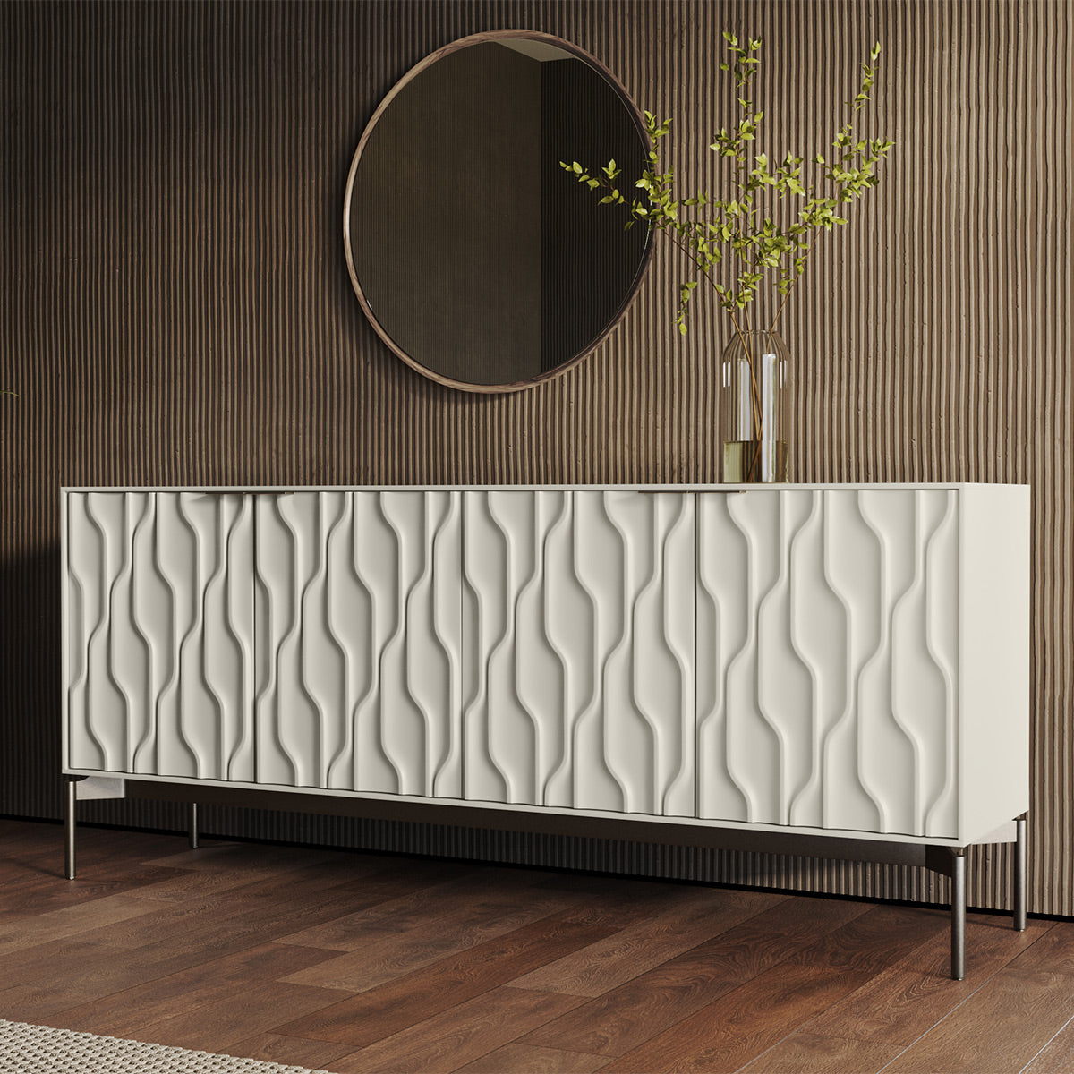 BDI Mesa 7639 4-Door Credenza (Stone with Carbon Base)