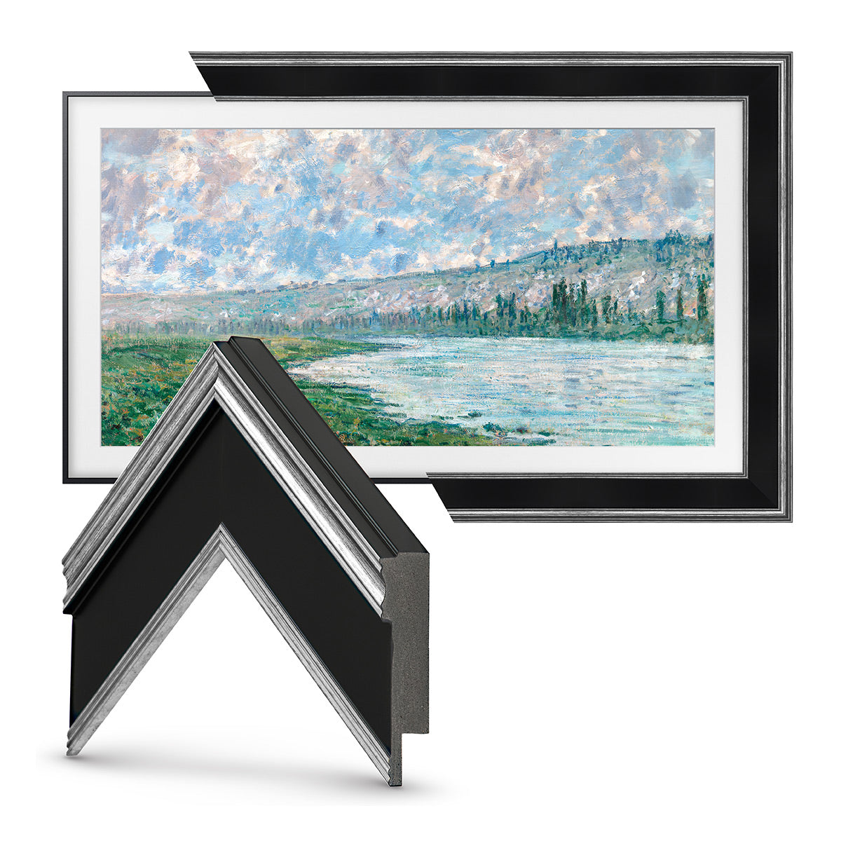 Deco TV Frames 55" Frame for Samsung The Frame TV 2021-2024 (Antique Silver & Black)