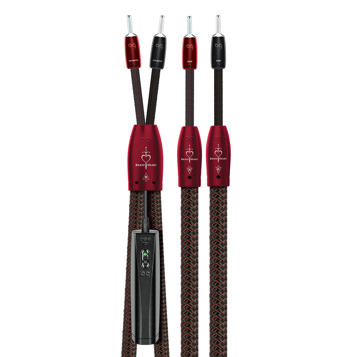 AudioQuest Brave Heart Silver Male Banana to Male Banana Full-Range ZERO-Tech Speaker Cable - Pair (10 ft.)