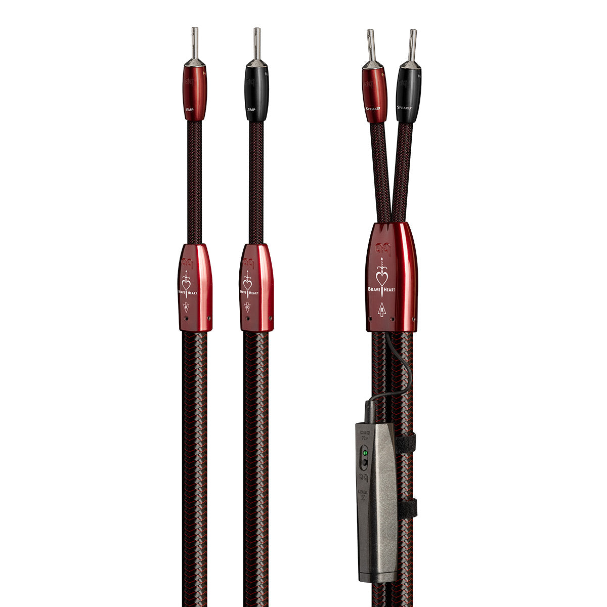AudioQuest Brave Heart Silver Male Banana to Male Banana Full-Range ZERO-Tech Speaker Cable - Pair (10 ft.)