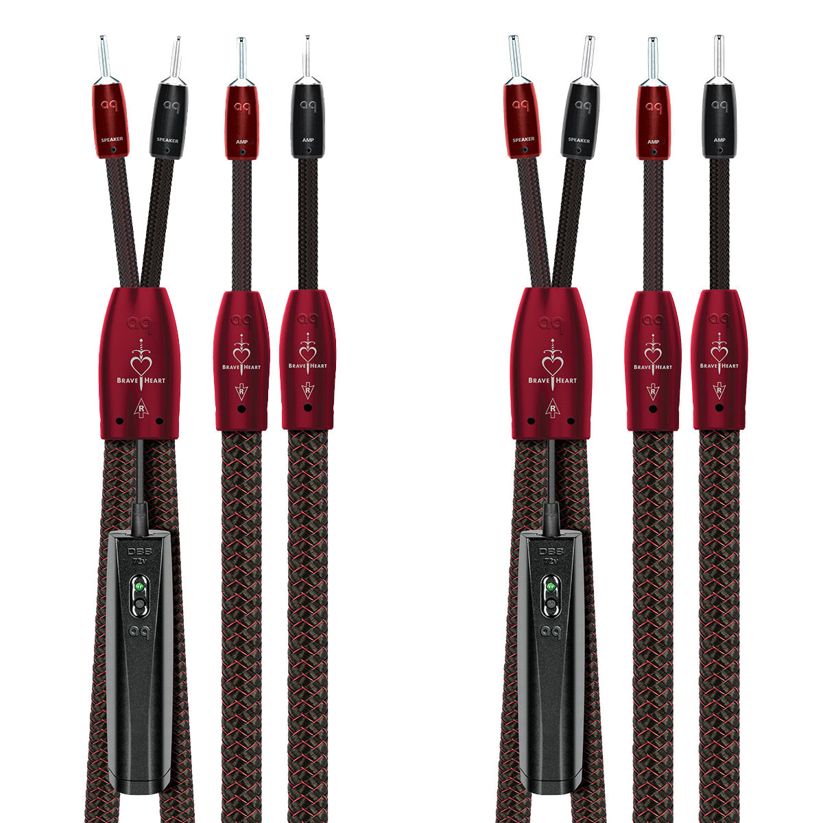 AudioQuest Brave Heart Silver Male Banana to Male Banana Full-Range ZERO-Tech Speaker Cable - Pair (8 ft.)