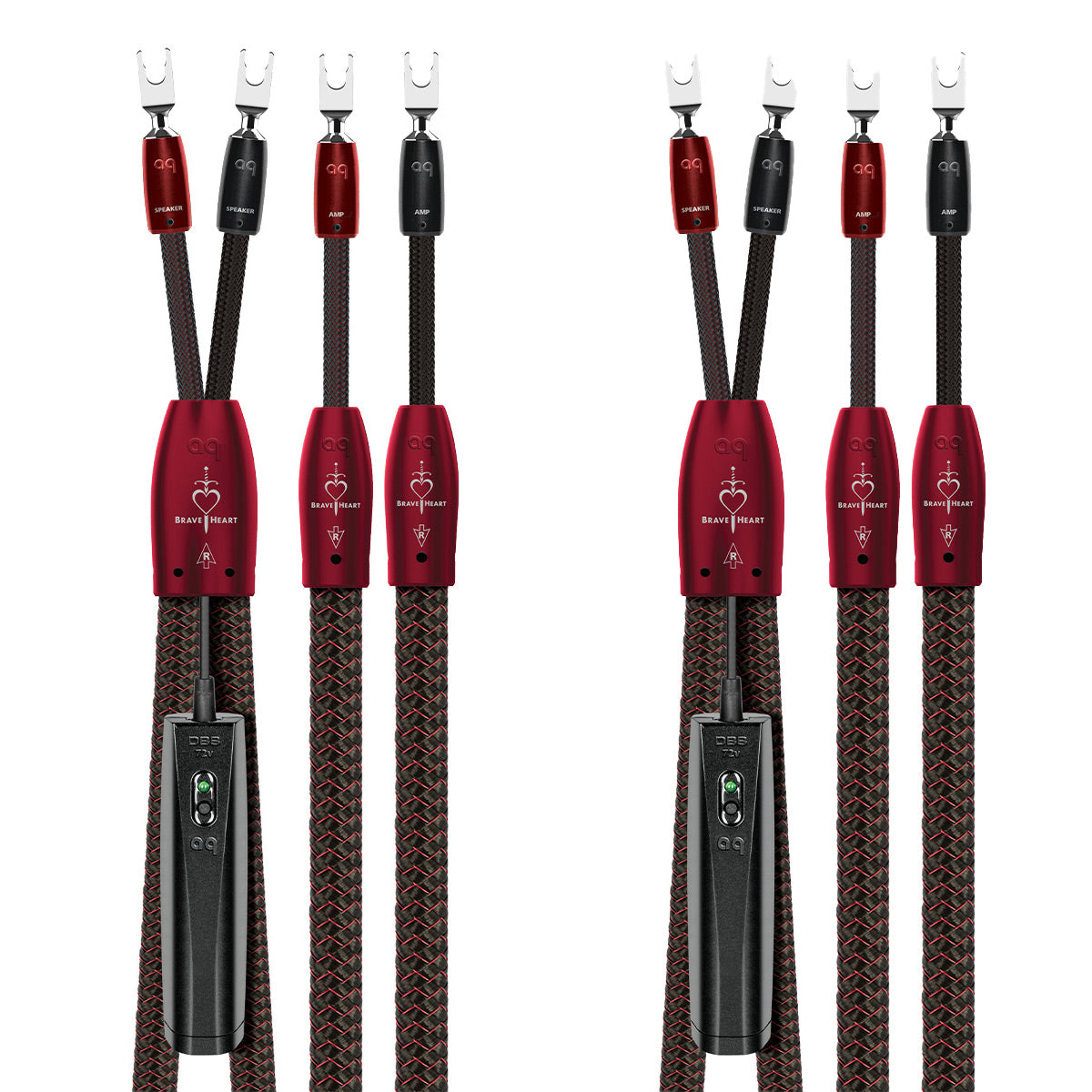 AudioQuest Brave Heart Silver Male Multi-Spade to Male Multi-Spade Full-Range ZERO-Tech Speaker Cable - Pair (15 ft.)