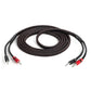 Black braided speaker cable with red and black banana plug connectors