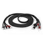Black braided speaker cable with silver banana plugs and color-coded red and black connectors