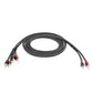 Braided black speaker cable with red and black banana plug connectors