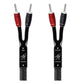 Black braided speaker cable with red and black banana plugs labeled amp and speaker