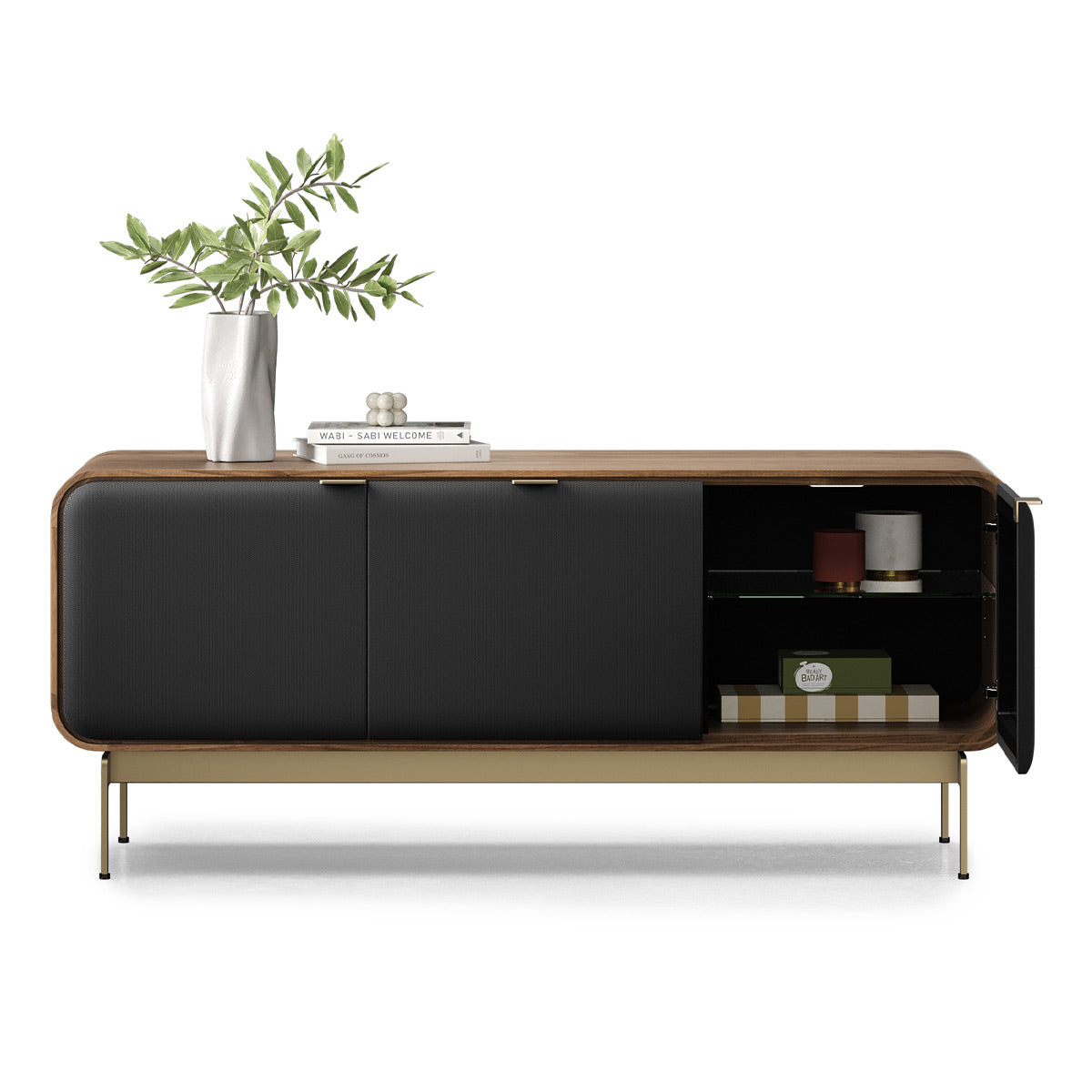 BDI Plume 8077 Triple Wide Media Cabinet (Natural Walnut, Bronze)