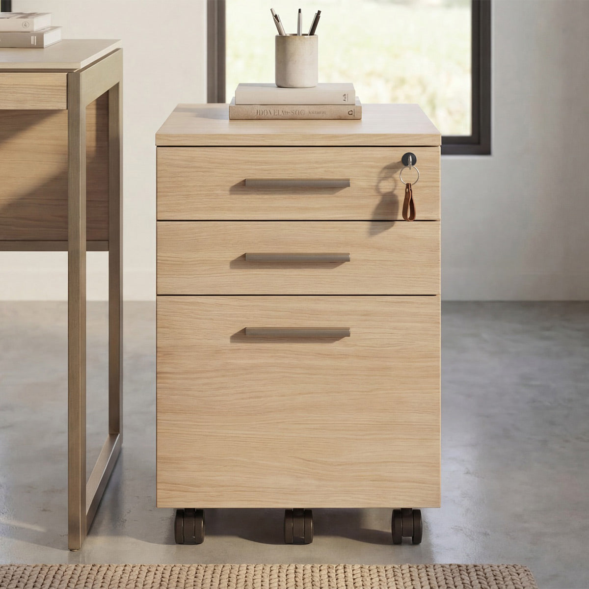 BDI Sequel Studio 6607 Mobile File Pedestal (Neo Oak, Bronze)