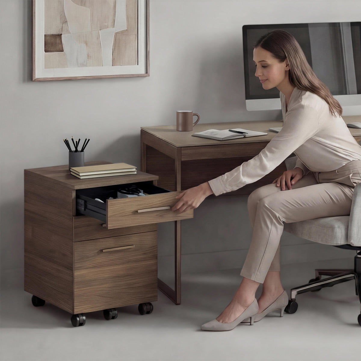 BDI Sequel Studio 6607 Mobile File Pedestal (Neo Walnut, Bronze)