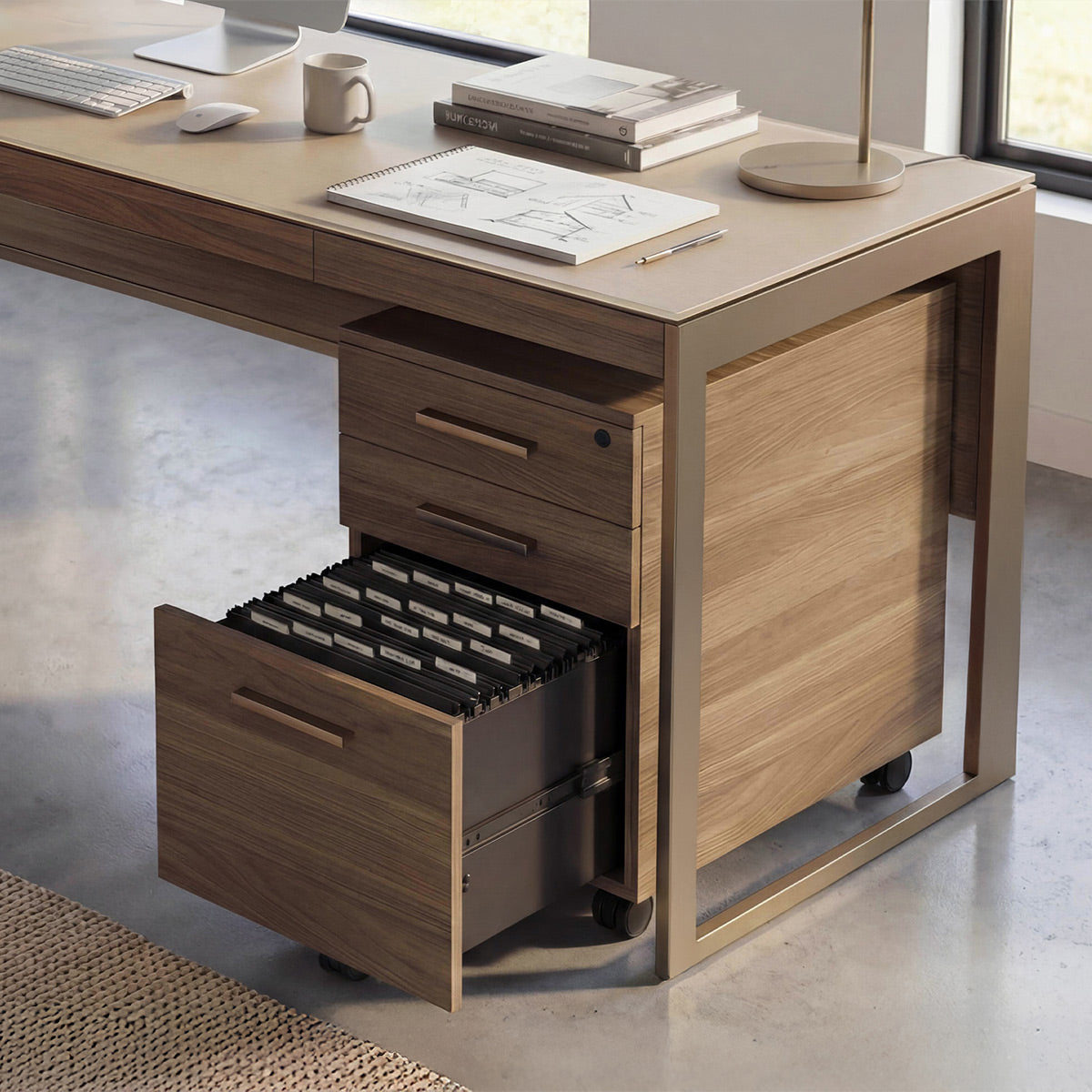 BDI Sequel Studio 6607 Mobile File Pedestal (Neo Walnut, Bronze)