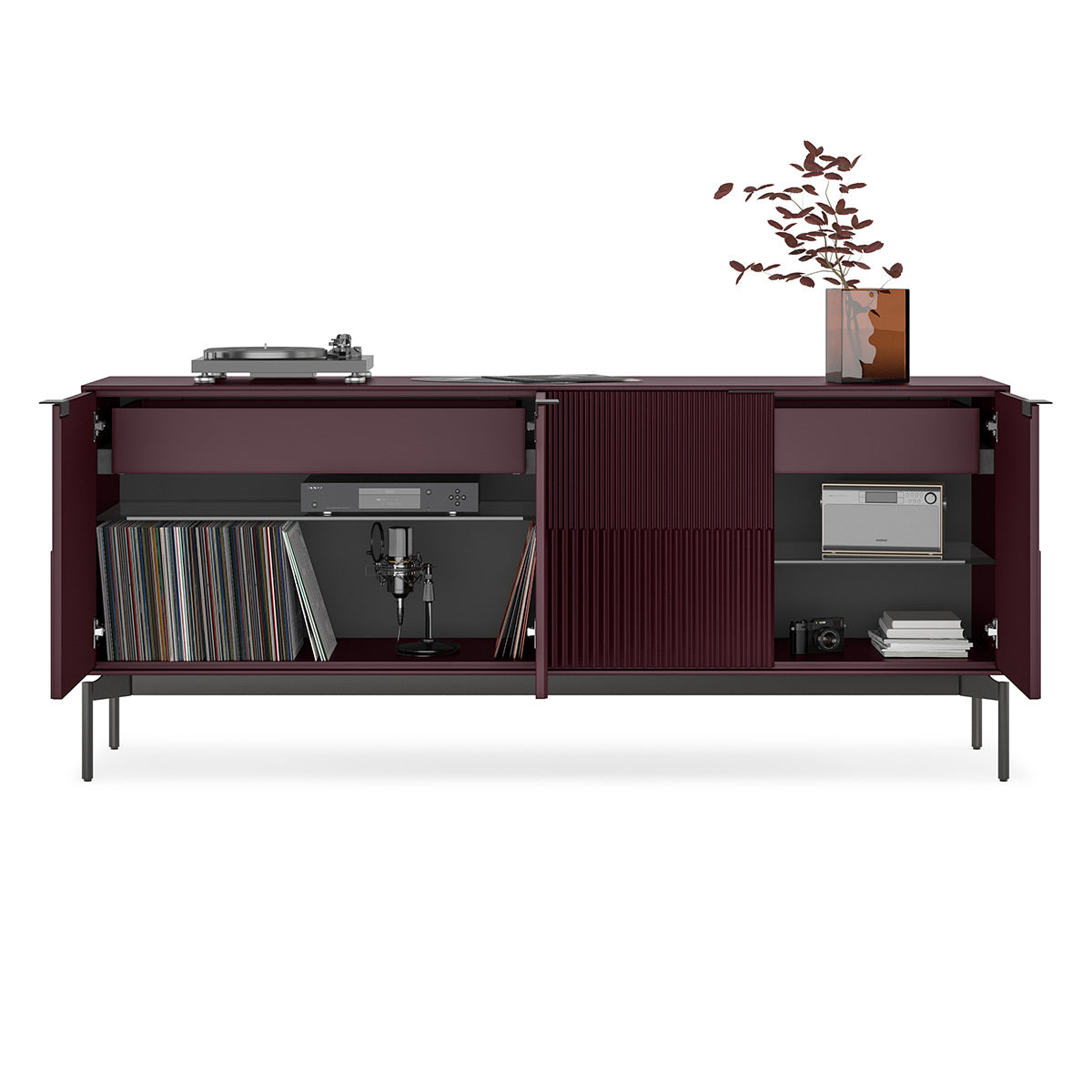 BDI Zig 7649 Storage Credenza (Merlot Finish, Brushed Carbon)