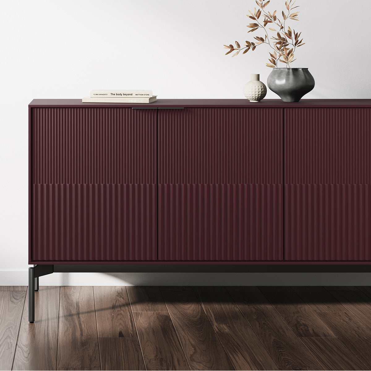 BDI Zig 7649 Storage Credenza (Merlot Finish, Brushed Carbon)