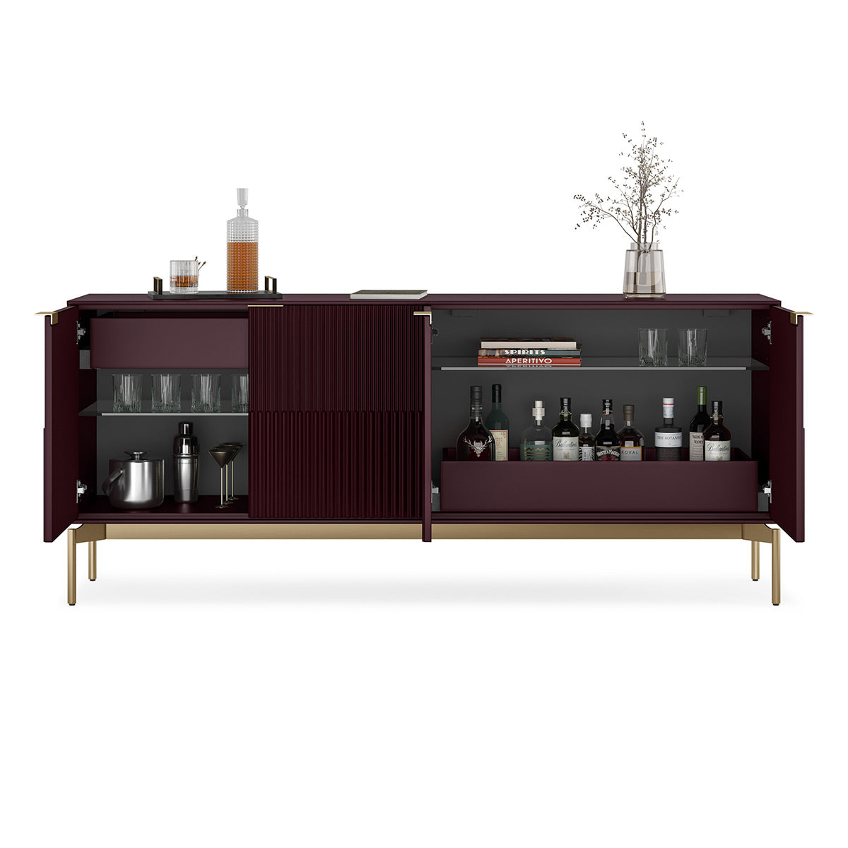 BDI Zig 7649 Storage Credenza (Merlot, Brushed Brass)