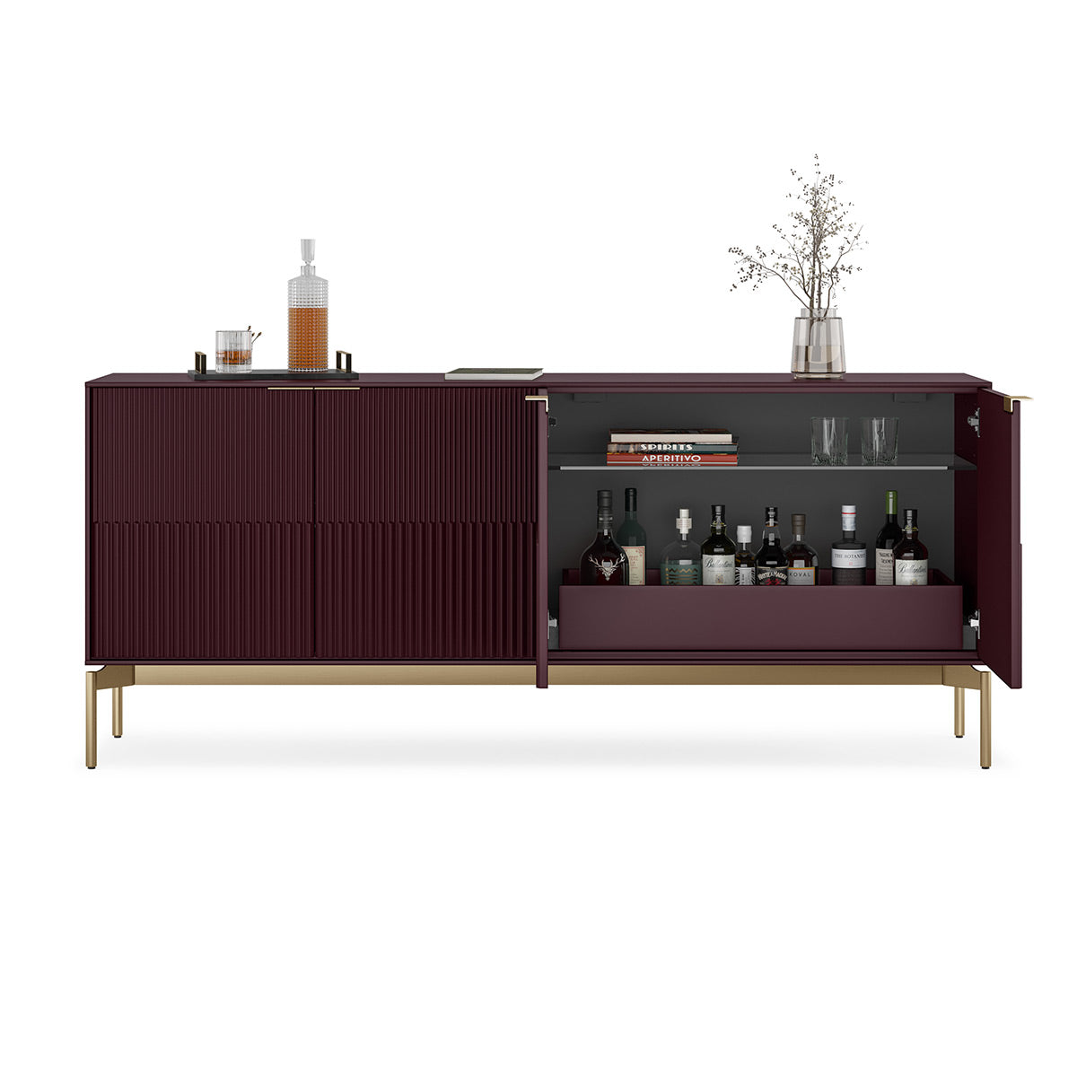 BDI Zig 7649 Storage Credenza (Merlot, Brushed Brass)