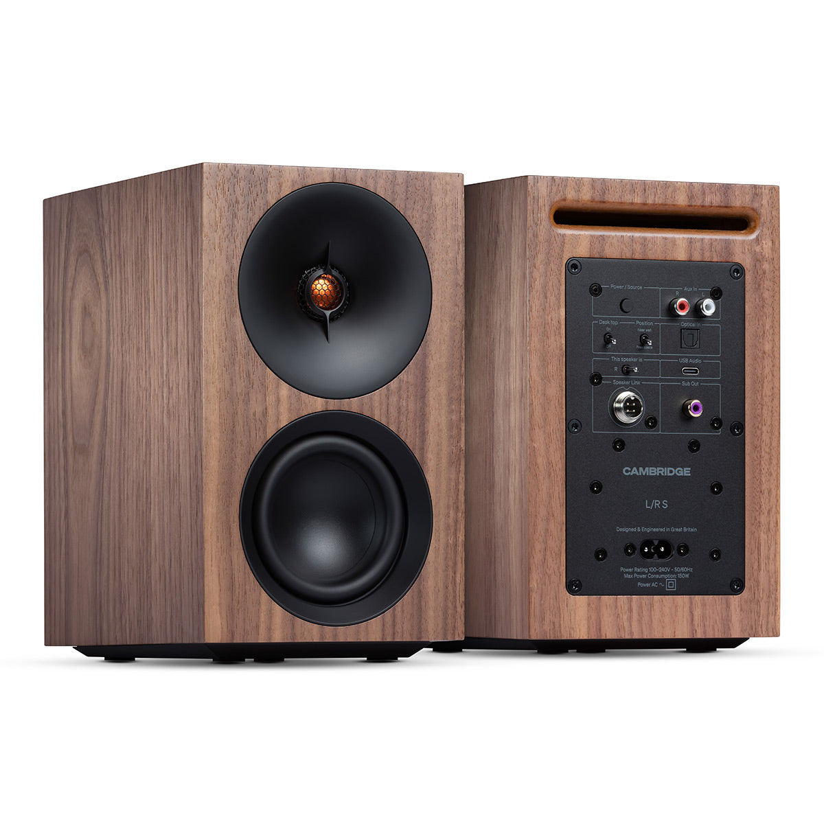 Cambridge Audio L/R S Ultra Compact Wireless Active Stereo Speakers - Pair (Walnut)