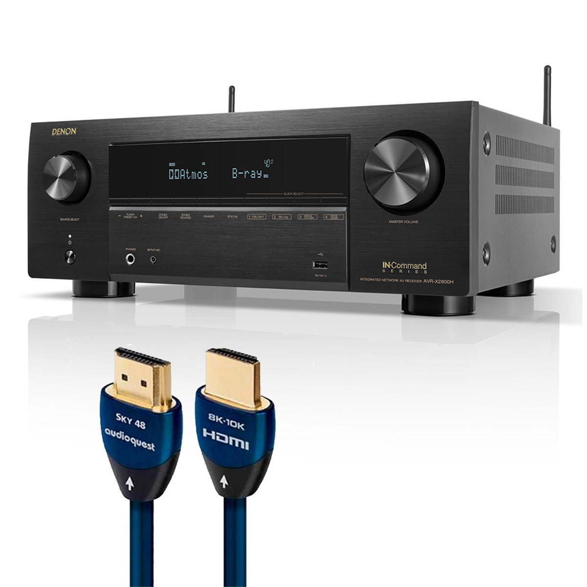 Denon AVR-X2800H 7.2 Channel 8K Receiver Bundle with AudioQuest SKY 3m HDMI Cable