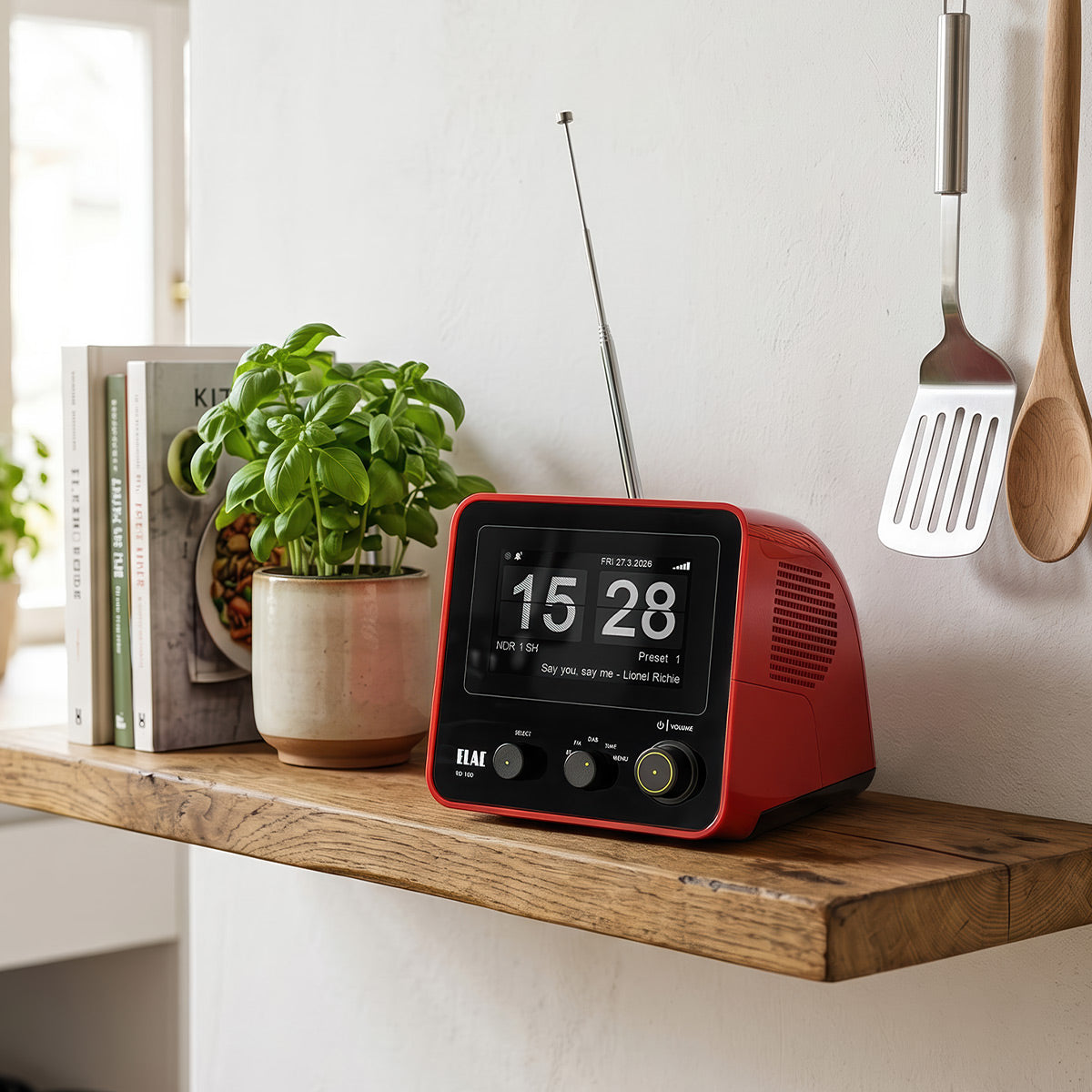 ELAC RD100 Radio Alarm Clock and Bluetooth Speaker (Red)