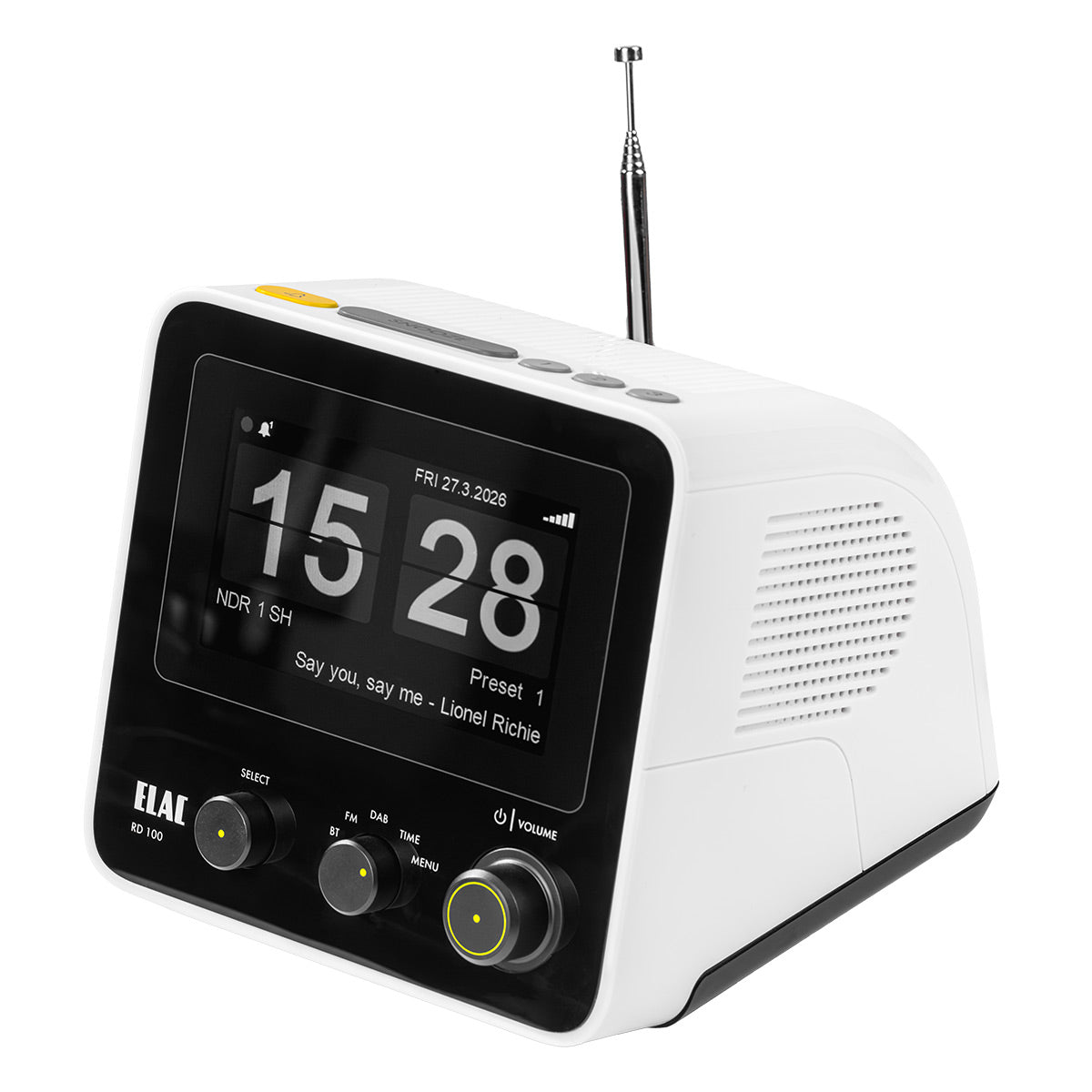 ELAC RD100 Radio Alarm Clock and Bluetooth Speaker (White)